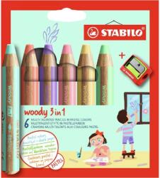 STABILO Woody 3in1 Pastel 6 bucată / pachet set cu ascuțitor grafitceruza (8806-3)
