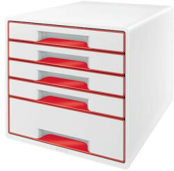 LEITZ Irattároló, műanyag, 5 fiókos, LEITZ Wow Cube, fehér/piros (E52142026) - officemarket