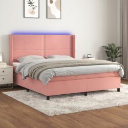 vidaXL rózsaszín bársony rugós és LED-es ágy matraccal 160x200 cm (3139516)