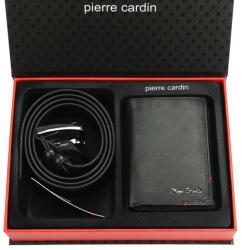 Pierre Cardin ZG-120 díszdobozos fekete bőr férfi pénztárca és öv 125 cm (ZG-120-BR-black)