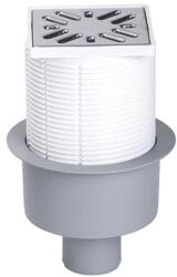 Styron Padlószifon, függőleges csatlakozással, Ø50 mm-es elfolyással + STY-505-100-as (100 x 100-as) magasító, rozsdamentes ráccsal STY-1004 (STY-1004)