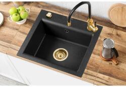 INVENA Tesalia, 1 kamrás gránit mosogató 440x480x160 mm és Glamour mosogató csaptelep, fekete-arany, INV-AZ-01-Z41-SET (INV-AZ-01-Z41-SET)
