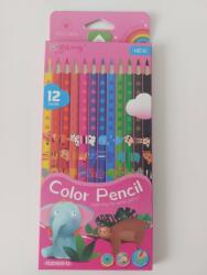 Yalong Stationery színes, háromszögletű ceruzakészlet, 12 darabos, állatos, rózsaszín
