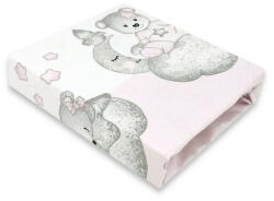 Qmini Cearceaf cu elastic pentru patut 120X60 cm, Din bumbac certificat Oeko Tex Standard 100, Teddy Bear with Pink Heart (6426972015103)