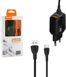 SOMOSTEL Incarcator de retea PHONE WALL CHARGER 2.4A + CABLE TYP-C BLACK USB-C SOMOSTEL 2400mAh 2XUSB DUAL SMS-A139 (SMS-A139 TYP-C)