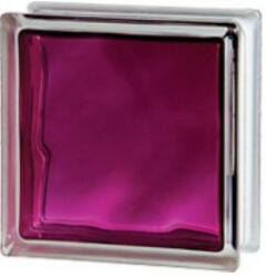 1919 8 W Brilly Rubin (világos lila) anyagában színezett, átlátszó, hullámos üvegtégla 19x19x8 cm