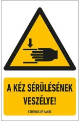 WORK-SIGN A Kéz Sérülésének Veszélye! Öntapadós Matrica 16X25cm (VET023001ONV01600250)