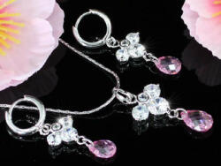  2 részes ékszerszett rózsaszín és áttetsző CZ kristályokkal (0002. ) (XN247)