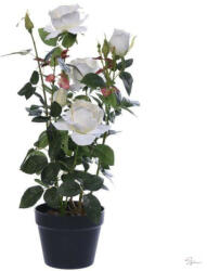 Bloomi Selyemvirág rózsabokor műanyag kaspóban műanyag 61cm fehér @ (DD61173)