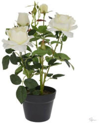 Bloomi Selyemvirág rózsabokor műanyag kaspóban műanyag 51cm fehér @ (DD61176)