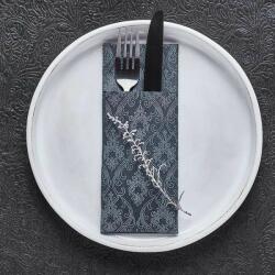 Mapelor Textilhatású evőeszköztartós szalvéta 40x32 cm 1/8 hajtású 40 lap/csomag - Damasco fekete