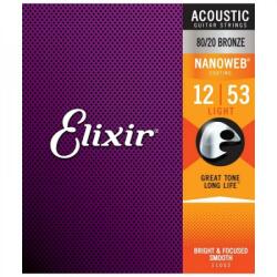 Elixir E11052 80/20 Bronze NanoWeb 12-53(11052) Set de corzi acustice ușoare 80/20 Bronze NanoWeb 12-53(11052) (E11052)