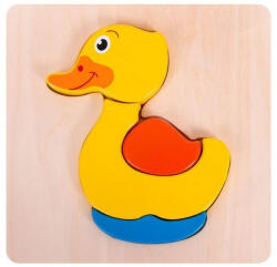 joueco Puzzle din lemn certificat FSC, Ratusca, 14x14 cm, 18 luni+, 4 piese (80001_Duck) Puzzle