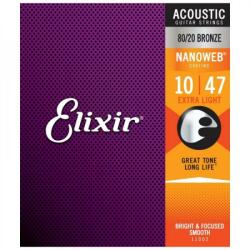 Elixir E11002 80/20 Bronze NanoWeb 10-47(11002) Set de corzi acustice Extra Light 80/20 Bronze NanoWeb 10-47(11002) (E11002)