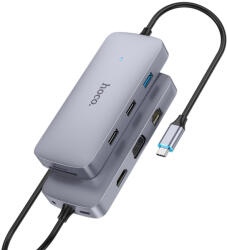 Hoco Hoco, Docking Station Easy 10in1 (HB33), Type-C to USB3.0, 2xUSB2.0, HDMI, RJ45, SD/TF Card, Type-C, VGA, Aux, Metal Gray