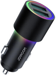 JOYROOM Incarcator auto 2x USB 24W, 4.8A cu lumini RGB, JoyRoom (JR-CL10), Black