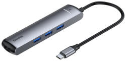 Baseus Hub, USB-C la HDMI, Type-C, 3x USB, RJ45, Baseus (CAHUB-J0G), Grey