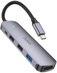 Hoco Hoco, Docking Station (HB27), Type-C to USB 3.0, 2x USB 2.0, Type-C, HDMI, 60W, 20V/3A, 4K@30Hz, Metal Gray