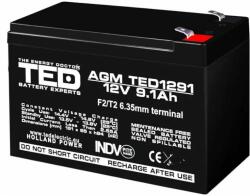 TED Electric Acumulator TED1291, 12V 9.1Ah, F2 (AC.TD.12VF2.BK1.9.1.0001)