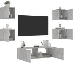 vidaXL 5 darab betonszürke falra szerelhető TV-szekrény LED-del (3216863) - vidaxl