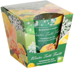 Bartek Candles illatgyertya üvegpohárban Winter Tutti Frutti - Zöld és sárga gyümölcsök