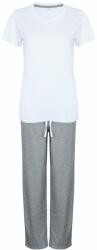 Towel City Pijama lungă de bumbac pentru femei - Albă / gri prespălat | XS (TC053-1000215006)