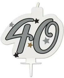 Milestone , Happy Birthday Silver tortagyertya, számgyertya 40-es (PNN95631)