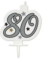 Milestone , Happy Birthday Silver tortagyertya, számgyertya 80-as (PNN95635)