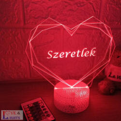 Love & Lights Geometrikus szív alakú 3D lámpa