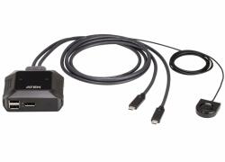 ATEN US3312 2-Port 4K DisplayPort USB-C Cable KVM Switch with Remote Port Selector (US3312)