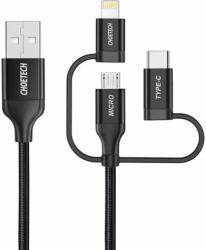 Choetech IP0030 3in1 USB Type-A apa - Micro USB Type-B / Lightning / USB Type-C apa Adat és töltő kábel - Fekete (1.2m) (IP0030 BK)