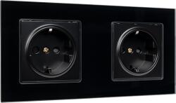 ELMARK German Type Double Socket 16a Glass Frame Black (195026/bl)