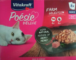 Vitakraft Poésie Farm selecție de hrană în sos pentru pisici - Pliculețe multipack (1 carton multipack = 8 buc pliculețe = 2 arome x 4 buc 85 g) 680 g