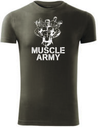 DRAGOWA fitness póló muscle army team, oliv 180g/m2