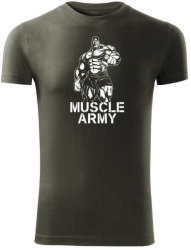 DRAGOWA fitness póló muscle army man, oliv 180g/m2