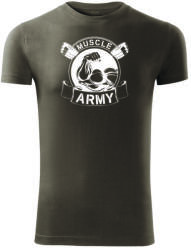 DRAGOWA fitness póló muscle army original, oliv 180g/m2