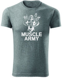 DRAGOWA fitness póló muscle army team, szürke 180g/m2