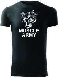DRAGOWA fitness póló muscle army team, fekete 180g/m2