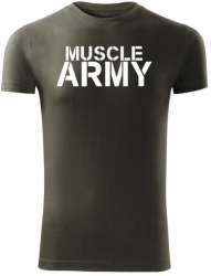DRAGOWA fitness póló muscle army, oliv 180g/m2