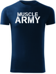 DRAGOWA fitness póló muscle army, kék 180g/m2
