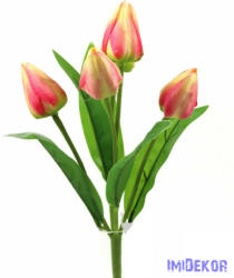 Tulipán 5 fejes selyem csokor 30 cm - Krém-Rózsaszín