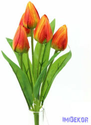 Tulipán 5 fejes selyem csokor 30 cm - Narancs