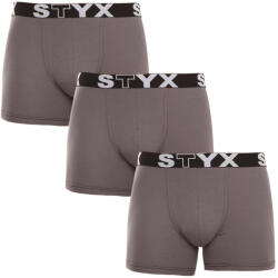 Styx 3PACK férfi boxeralsó Styx hosszú sport gumi sötétszürke (3U1063) XXL