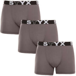 Styx 3PACK férfi boxeralsók Styx hosszú sport gumi sötétszürke (3U1063) L
