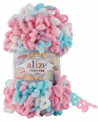 alize Puffy Fine Color 6377 - rózsaszín, fehér, kék (kötés) (0193)