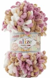 alize Puffy Fine Color 6402 - rózsaszín, fehér, barna (kötés) (0194)