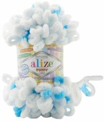 alize Puffy Color 6472 - fehér, türkiz foltos (kötés kézzel, ) (949)