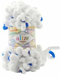 alize Puffy Color 6471 - fehér, kék foltos (kötés kézzel, tű) (9490)