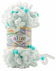 alize Puffy Color 6473 - fehér-zöld foltos (kötés kézzel, tű) (942)