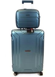 Touareg MATRIX csatos négykerekű, metálzöld közepes bőrönd + kozmetikai táska szett BD28-metálzöld 2db-os szett - taskaweb